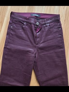 Express Women's Burgundy Stretch Skinny Coated Jeans